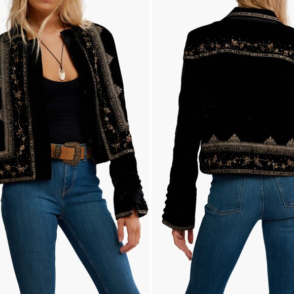NWT   Free People Maxxie Embellished Velvet Jacket – Black/Gold  Small SOLD OUT - Picture 10 of 16